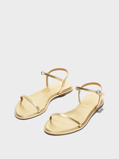 Aeyde | Nettie Leather Flat Sandals for Women | Gold Laminated Nappa | Round Toe | Flat Heel | Luxury Materials | Handmade in Italy