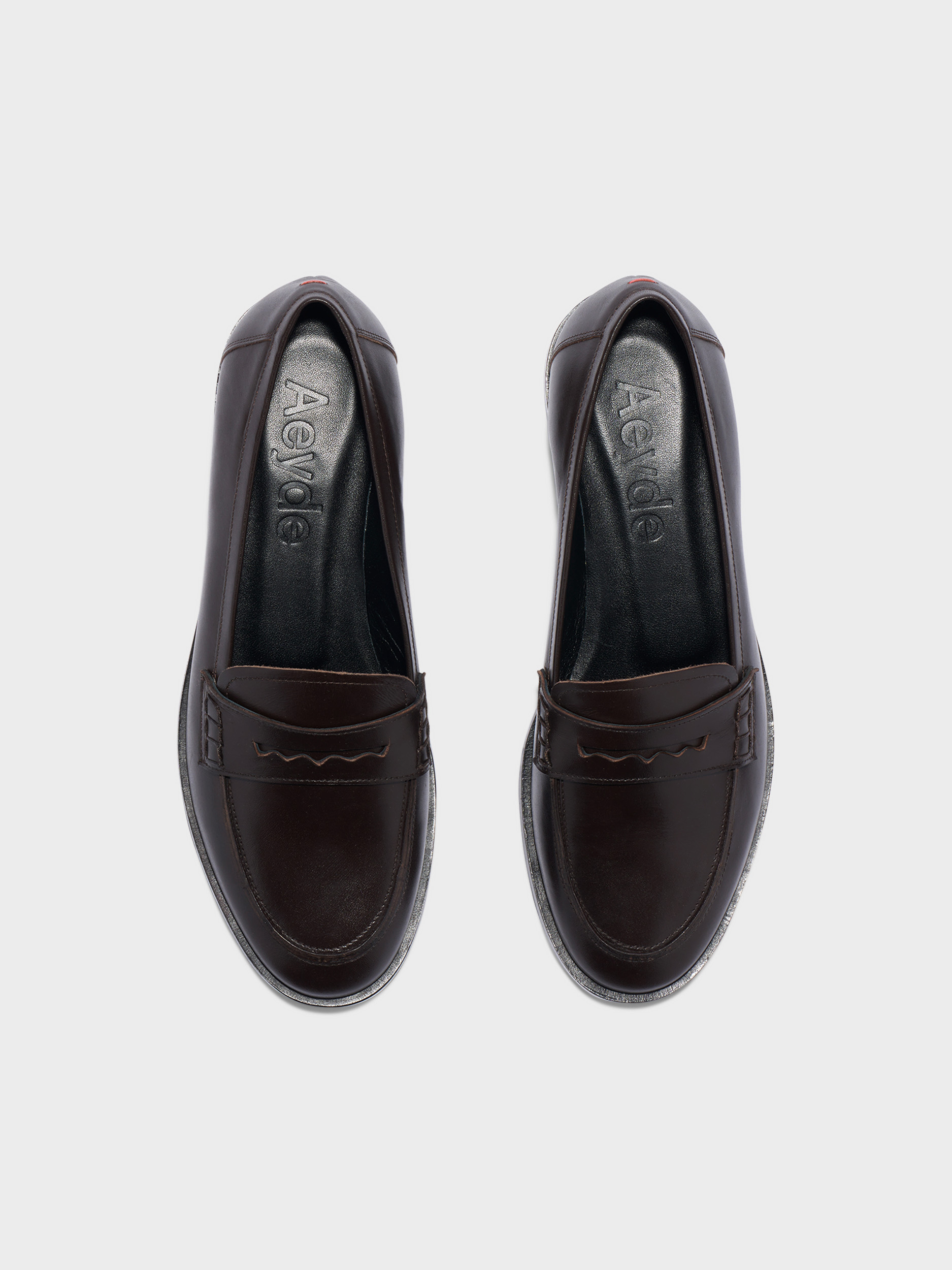 Aeyde | Oskar Leather Loafers Leather Flats for Women | Black Calf | Round Toe | Flat Heel | Heel Details