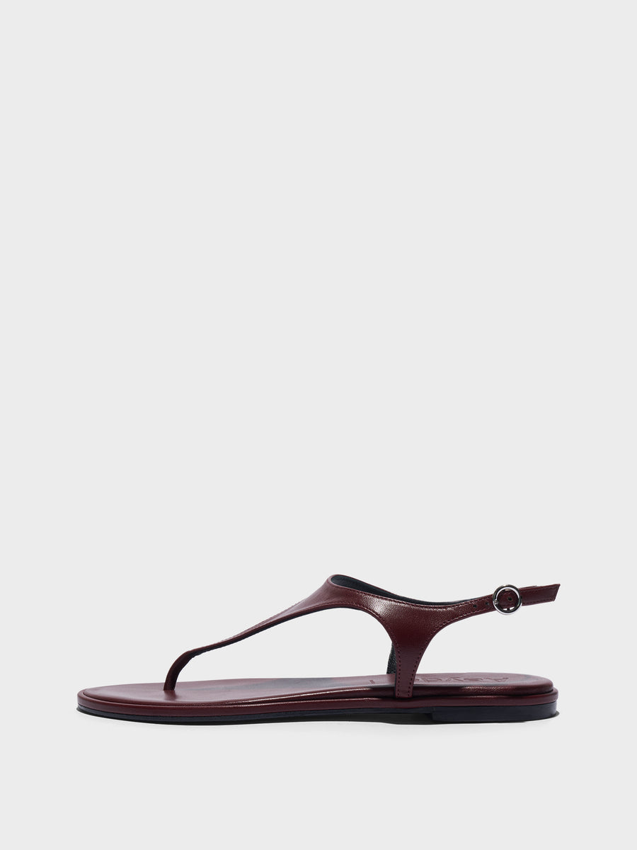 Aeyde | Raine Leather Flat Sandals for Women | Port Nappa | Round Toe | Flat Heel | Side View