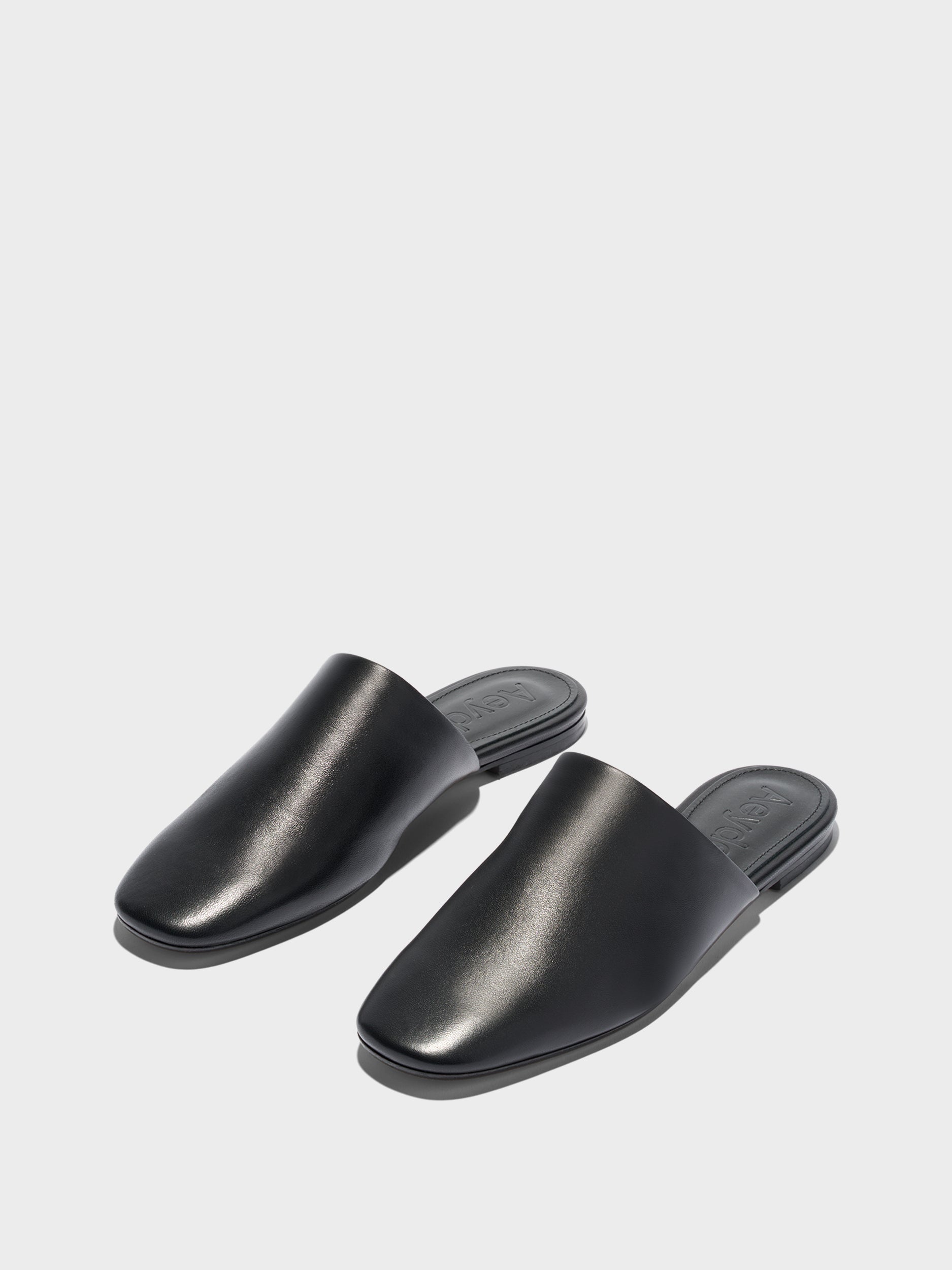 Aeyde | Rega Leather House Slippers for Women | Black Nappa | Round Toe | Flat Heel | Luxury Materials | Handmade in Italy