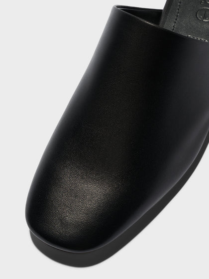 Aeyde | Rega Leather House Slippers for Women | Black Nappa | Round Toe | Flat Heel | Heel Details