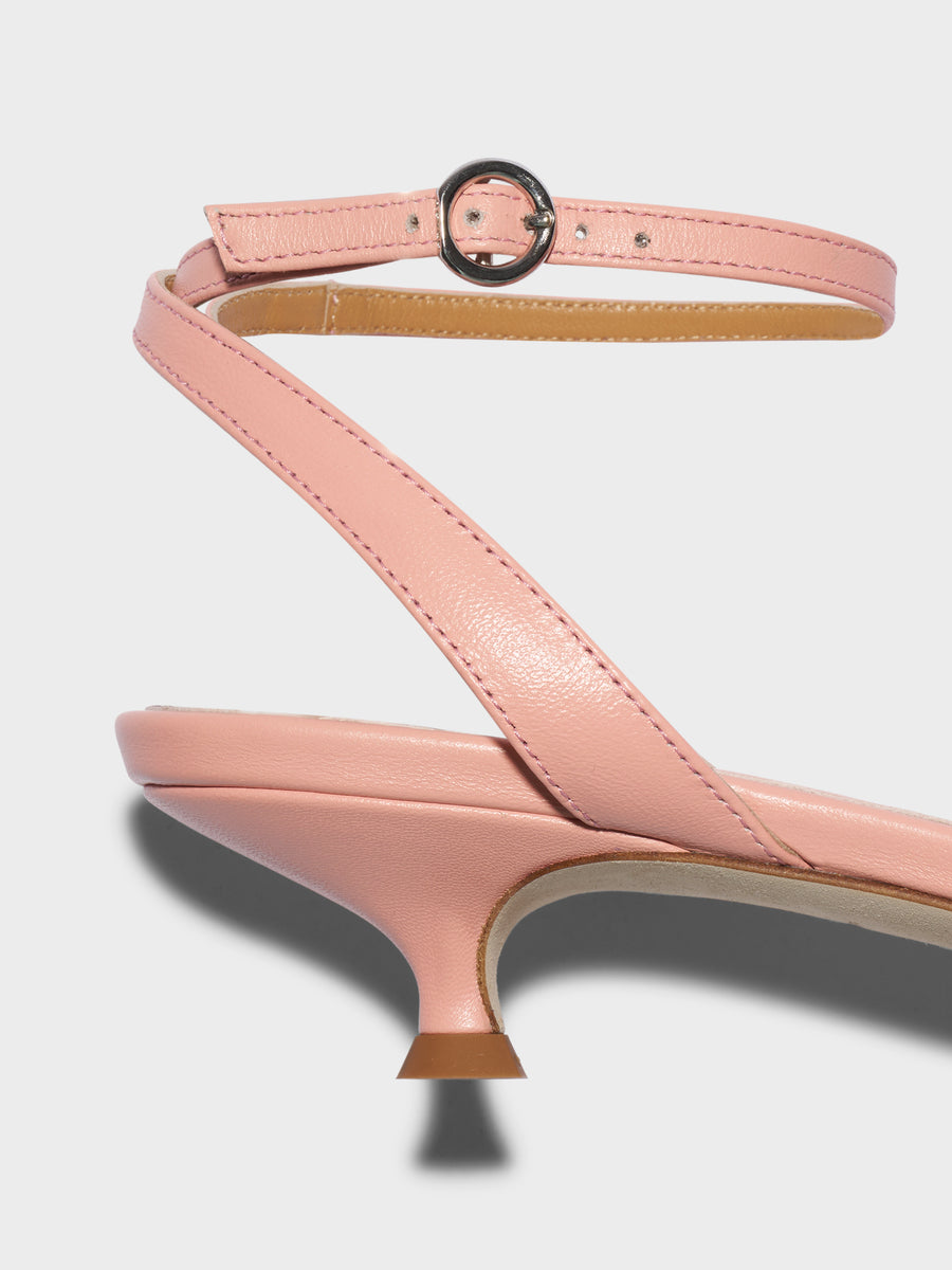 Aeyde | Zelia Leather Heeled Sandals for Women | Dusty Pink Nappa | Round Toe | Mid Heel | Heel Details